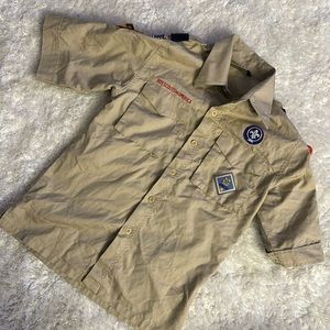 Boy Scouts of America Short Sleeve Uniform Shirt Youth Medium Beige Patches